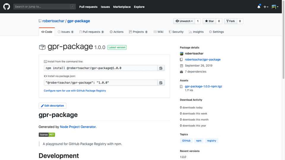 Tela do GitHub exbindo os detalhes do pacote